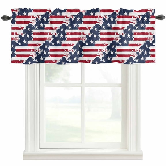 Independence Day Valances for Windows U.S. Flag Themed Five-Pointed Star Red Stripe Rod Pocket Curtain Valance Window Treatment Short Curtains for Kitchen Living Room, 42"x12"