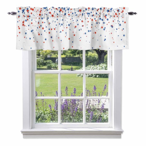 Independence Day Valances for Windows U.S. Flag Themed Red Blue Five-Pointed Star Rod Pocket Cafe Window Treatments Valance Curtains for Kitchen Bathroom Laundry Basement Windows 42"x12"