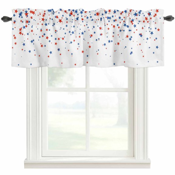 Independence Day Valances for Windows U.S. Flag Themed Red Blue Five-Pointed Star Rod Pocket Curtain Valance Window Treatment Short Curtains for Kitchen Living Room, 42"x12"