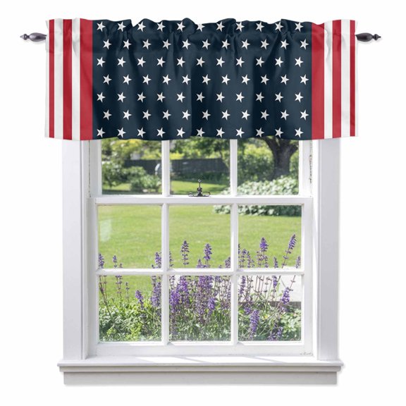 Independence Day Valances for Windows U.S. Flag Themed White Five-Pointed Star Rod Pocket Cafe Window Treatments Valance Curtains for Kitchen Bathroom Laundry Basement Windows 42"x12"