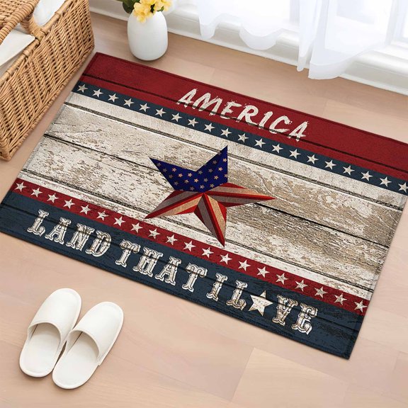 Independence Day Washable Area Rug 2 x 3 ft American Flag Pentagram Celebration, Soft Non Slip Rugs Stain Repellent Indoor Felt Carpet for Living Dining Room Bedroom Home Office