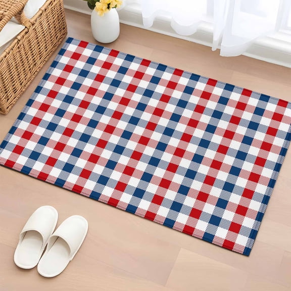 Independence Day Washable Area Rug 2 x 3 ft American Flag Red Blue White Plaid, Soft Non Slip Rugs Stain Repellent Indoor Felt Carpet for Living Dining Room Bedroom Home Office