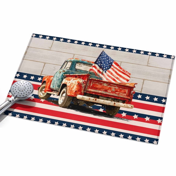 Independence Day Washable Area Rug 2 x 3 ft Five-Pointed Star Frame U. S. Flag Retro Truck, Soft Non Slip Rugs Stain Repellent Indoor Felt Carpet for Living Dining Room Bedroom Home Office