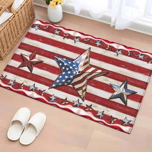 Independence Day Washable Area Rug 2 x 3 ft Patriotic US Flag, Soft Non Slip Rugs Stain Repellent Indoor Felt Carpet for Living Dining Room Bedroom Home Office