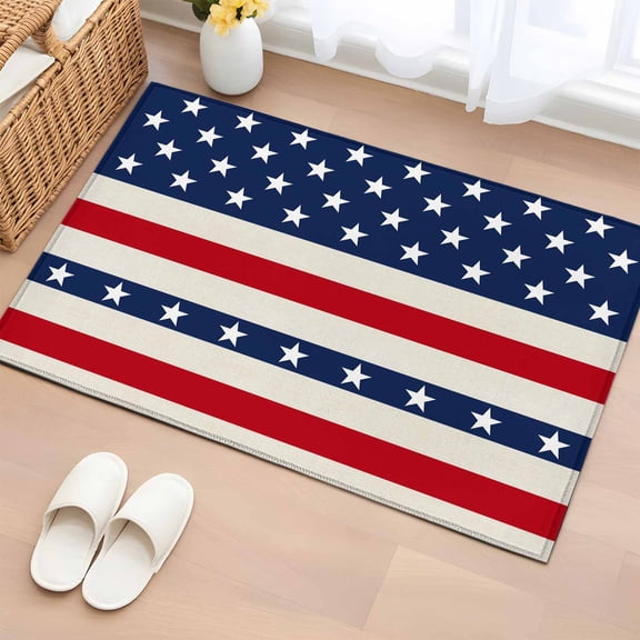 Independence Day Washable Area Rug 2 x 3 ft Retro U.S. Flag Star Red Blue White Stripes, Soft Non Slip Rugs Stain Repellent Indoor Felt Carpet for Living Dining Room Bedroom Home Office