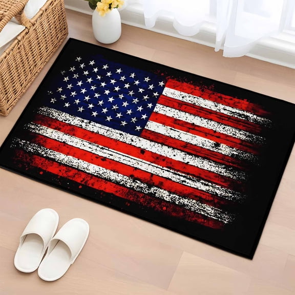 Independence Day Washable Area Rug 2 x 3 ft U.S. Flag Stained Retro Texture Shabby Chic, Soft Non Slip Rugs Stain Repellent Indoor Felt Carpet for Living Dining Room Bedroom Home Office