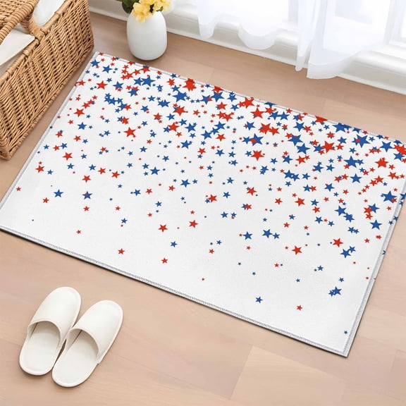 Independence Day Washable Area Rug 2 x 3 ft U.S. Flag Themed Red Blue Five-Pointed Star, Soft Non Slip Rugs Stain Repellent Indoor Felt Carpet for Living Dining Room Bedroom Home Office