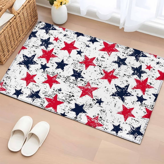 Independence Day Washable Area Rug 2 x 3 ft U.S. Flag Themed Shabby Chic Retro, Soft Non Slip Rugs Stain Repellent Indoor Felt Carpet for Living Dining Room Bedroom Home Office