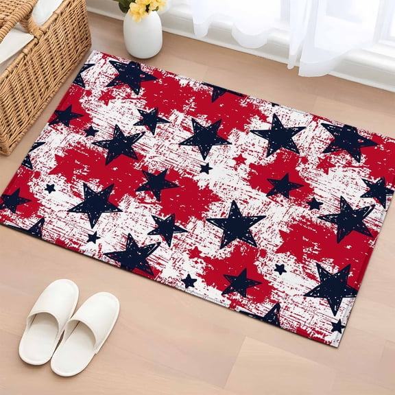 Independence Day Washable Area Rug 2 x 3 ft U.S. Flag Themed Stained Retro Texture, Soft Non Slip Rugs Stain Repellent Indoor Felt Carpet for Living Dining Room Bedroom Home Office
