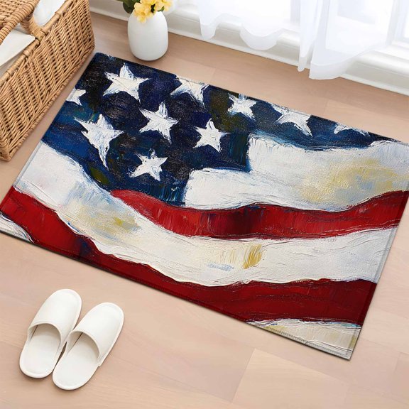 Independence Day Washable Area Rug 2 x 3 ft United States Flag, Soft Non Slip Rugs Stain Repellent Indoor Felt Carpet for Living Dining Room Bedroom Home Office