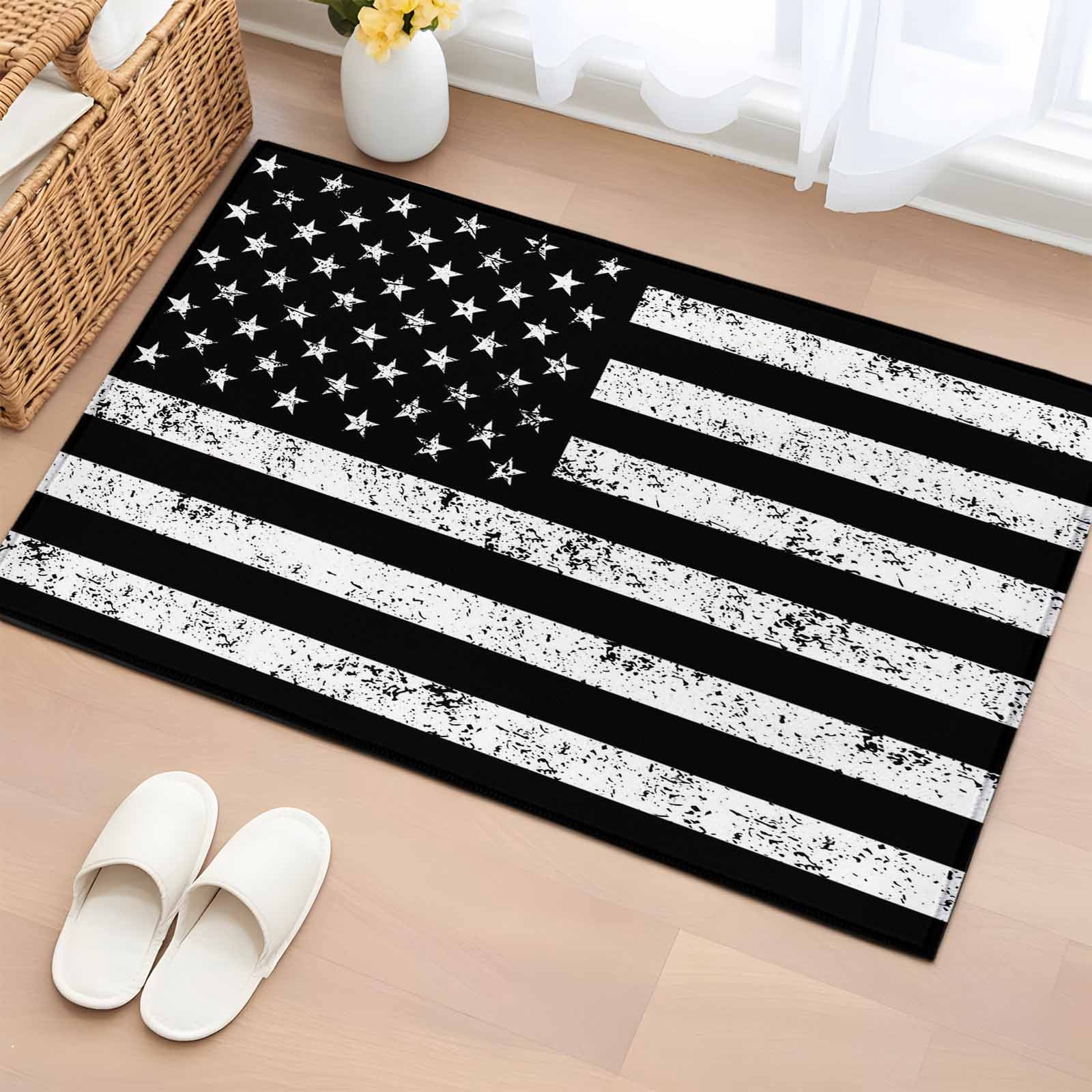 Independence Day Washable Area Rug 2 x 3 ft Vintage Distressed Black ...