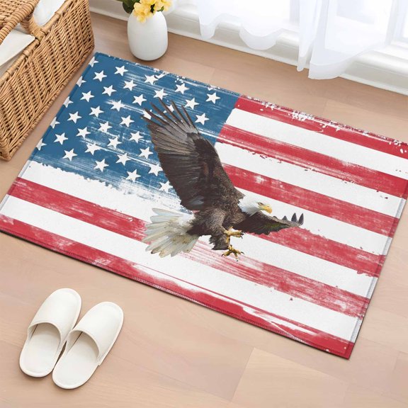 Independence Day Washable Area Rug 2 x 3 ft Vintage Watercolor Eagle Red Blue U.S. Flag, Soft Non Slip Rugs Stain Repellent Indoor Felt Carpet for Living Dining Room Bedroom Home Office