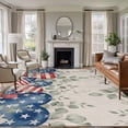 thumbnail image 1 of Independence Day Washable Area Rug 5 x 7 ft Retro Red Blue Star Stripe Love Heart Eucalyptus Leaf, Soft Non Slip Rugs Stain Repellent Indoor Felt Carpet for Living Dining Room Bedroom Home Office, 1 of 9