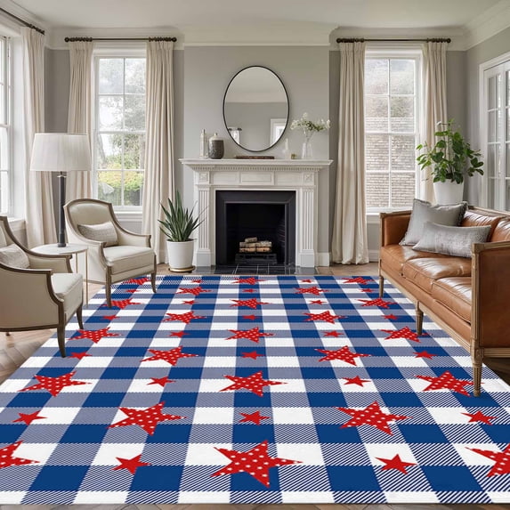 Independence Day Washable Area Rug 5 x 8 ft Flag Day Pentagram, Soft Non Slip Rugs Stain Repellent Indoor Felt Carpet for Living Dining Room Bedroom Home Office