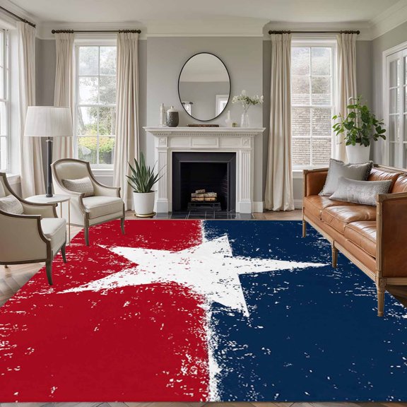 Independence Day Washable Area Rug 5 x 8 ft U.S. Flag Themed Stained Retro Texture Shabby Chic, Soft Non Slip Rugs Stain Repellent Indoor Felt Carpet for Living Dining Room Bedroom Home Office