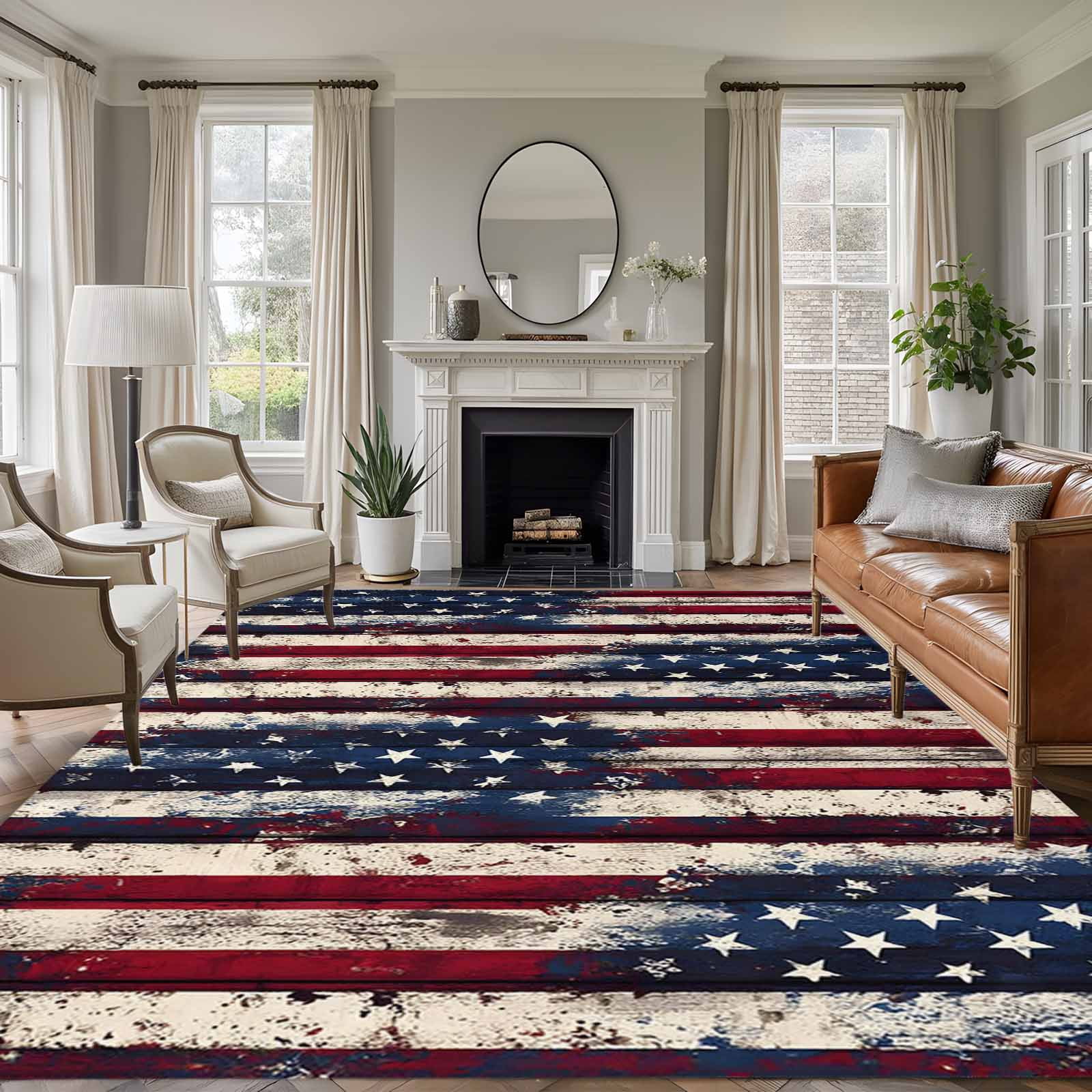 Flag Rugs Independence Day Washable Area Rug 6 x 9 ft U.S. Flag Themed Five ...