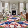 thumbnail image 1 of Independence Day Washable Area Rug 6 x 9 ft U. S. Flag Themed Graffiti Flowers Black Plaid, Soft Non Slip Rugs Stain Repellent Indoor Felt Carpet for Living Dining Room Bedroom Home Office, 1 of 9