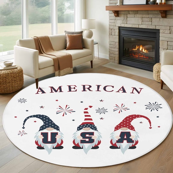 Independence Day Washable Round Area Rug 5 ft, American Dwarf Pentagram Celebration, Soft Non Slip Rugs Stain Repellent Indoor Felt Carpet for Living Dining Room Bedroom Home Office