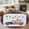 thumbnail image 1 of Independence Day Washable Round Area Rug 5 ft, American Flag Truck on Rustic Wooden Grain, Soft Non Slip Rugs Stain Repellent Indoor Felt Carpet for Living Dining Room Bedroom Home Office, 1 of 9
