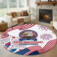 thumbnail image 1 of Independence Day Washable Round Area Rug 5 ft, U. S. Flag Cartoon Firework Bald Eagle Face, Soft Non Slip Rugs Stain Repellent Indoor Felt Carpet for Living Dining Room Bedroom Home Office, 1 of 9