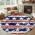 thumbnail image 1 of Independence Day Washable Round Area Rug 5 ft, Watercolor Gradient American Flag Red Blue, Soft Non Slip Rugs Stain Repellent Indoor Felt Carpet for Living Dining Room Bedroom Home Office, 1 of 9