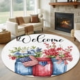 thumbnail image 1 of Independence Day Washable Round Area Rug 6 ft, Welcome Flower Butterfly, Soft Non Slip Rugs Stain Repellent Indoor Felt Carpet for Living Dining Room Bedroom Home Office, 1 of 9