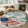 thumbnail image 1 of Independence Day Washable Round Area Rug 8 ft, Mountains Forests American Flag, Soft Non Slip Rugs Stain Repellent Indoor Felt Carpet for Living Dining Room Bedroom Home Office, 1 of 9