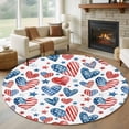 thumbnail image 1 of Independence Day Washable Round Area Rug 8 ft, U. S. Flag Themed Love Heart Five-Pointed Stars, Soft Non Slip Rugs Stain Repellent Indoor Felt Carpet for Living Dining Room Bedroom Home Office, 1 of 9