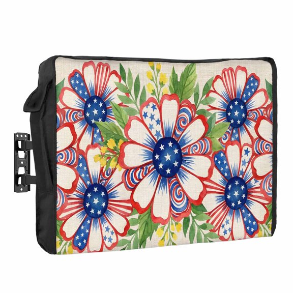 Independence Day Waterproof Outdoor TV Cover, U. S. Flag Themed Graffiti Flowers Linen Texture Outside Weatherproof TV Enclosures for 80 to 85 Inch LCD Television Shield Flat Screen Protectors