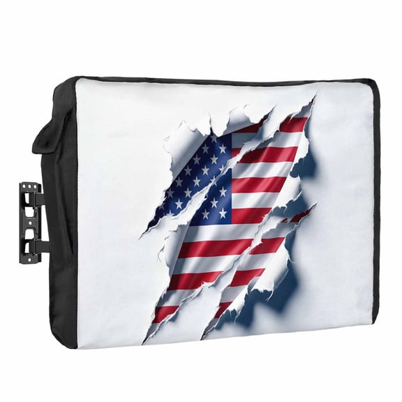 Independence Day Waterproof Outdoor TV Cover, Watercolor U. S. Flag Shabby Chic Abstract Outside Weatherproof TV Enclosures for 48 to 50 Inch LCD Television Shield Flat Screen Protectors