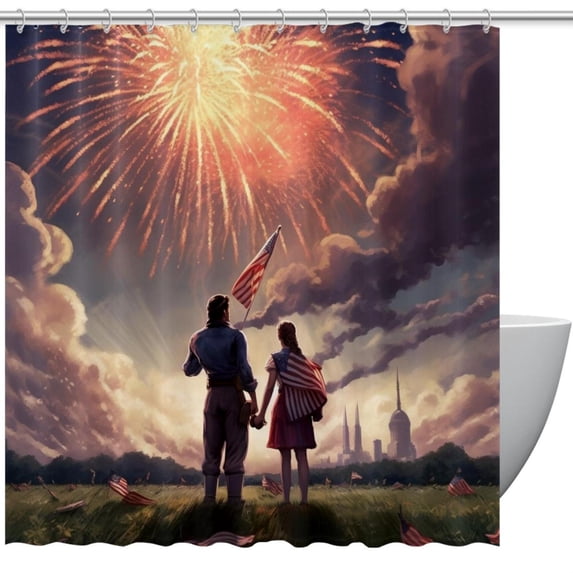 Independence Day Waterproof Shower Curtain Set with Hooks, Printed Bathroom Decoration - Shower Curtain Sets