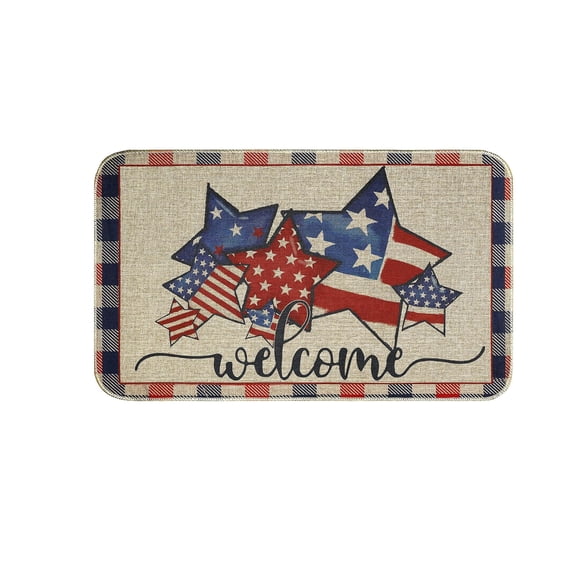 Independence Day Welcome Doormat, Red White Blue Star Pattern Rug, 3 Styles Washable Non-Slip Entryway Mat for Home, Holiday and Anniversary Decoration