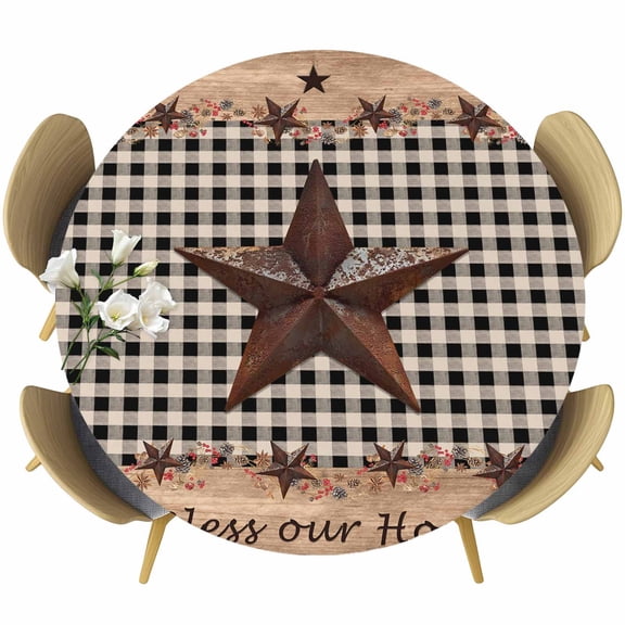 Independence Day Western Star on Wood Fitted Round Tablecloths Table Covers 36"-44",Waterproof Table Cloth for Kitchen Holiday Party Tables Decor