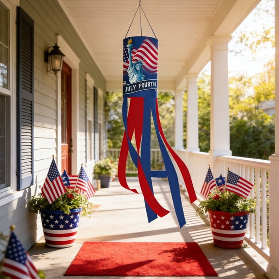 Independence Day Wind Spinner Flag Patriotic Outdoor Decoration American Flag Style Spinner for Yard Porch Hanging 39.37x5.91 Inches
