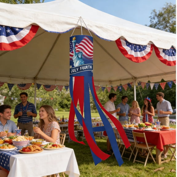 Independence Day Windmill Flag – Patriotic Outdoor Americans Flag Pennant, Red White & Blue Decorative Windsock, 39.37×5.91in, 1pcs