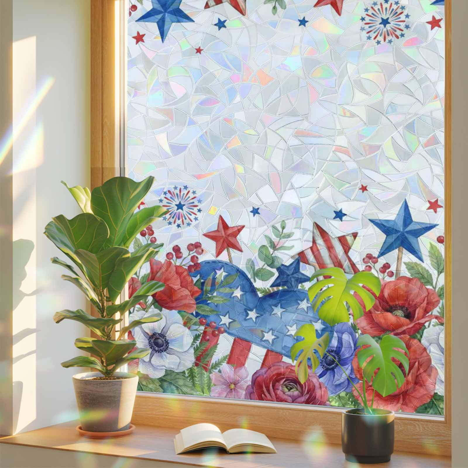 Independence Day Window Privacy Film, Blue Red White Floral Flower Love ...