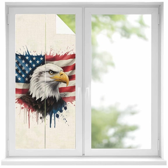 Independence Day Window Privacy Film, Patriotic Eagle U.S Flag Vintage Static Cling UV Sun Blocking Heat Control Window Tint Day and Night, Non-Adhesive One Way Windows Privacy Cover 17.7''x39.3''