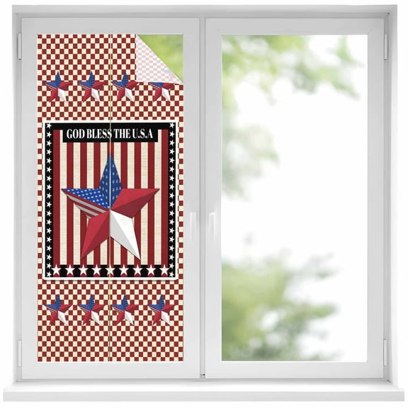 Independence Day Window Privacy Film, U.S Flag Stars Red White Striped Static Cling UV Sun Blocking Heat Control Window Tint Day and Night, Non-Adhesive One Way Windows Privacy Cover 17.7''x39.3''