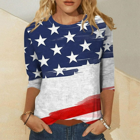 Independence Day Women's American Flag Print Crop Top Short Sleeve Casual Loose Fit T-Shirt for Patriotic Celebrations