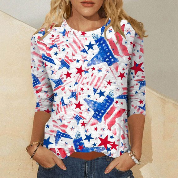 Independence Day Women's American Flag Print Crop Top Short Sleeve Casual Loose Fit T-Shirt for Patriotic Celebrations