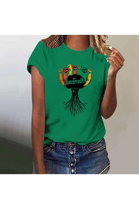 Independence Day Women's Short Sleeve Tops Under $10 Free Shipping Graphics Summer Casual Loose 3XL Black Printed Round Neck Short Sleeve T-shirt Loose Top