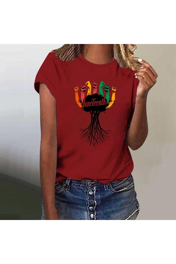 Independence Day Women's Short Sleeve Tops Under $10 Free Shipping Graphics Summer Casual Loose 3XL Black Printed Round Neck Short Sleeve T-shirt Loose Top