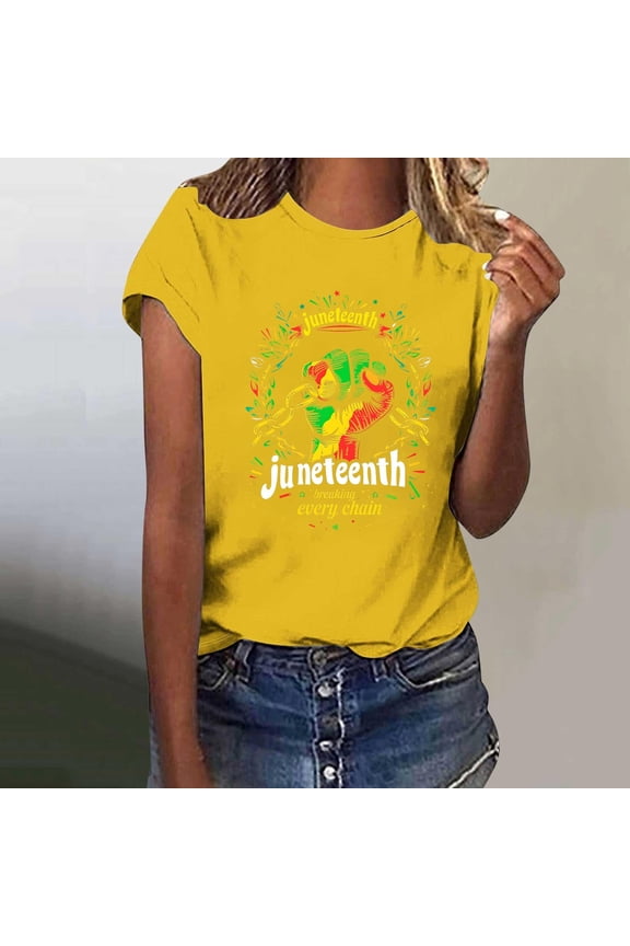 Independence Day Women's Short Sleeve Tops Under $10 Free Shipping Graphics Summer Casual Loose 3XL Black Printed Round Neck Short Sleeve T-shirt Loose Top
