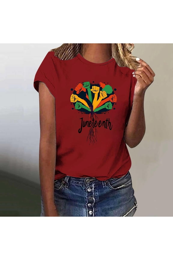 Independence Day Women's Short Sleeve Tops Under $10 Free Shipping Graphics Summer Casual Loose 3XL Black Printed Round Neck Short Sleeve T-shirt Loose Top