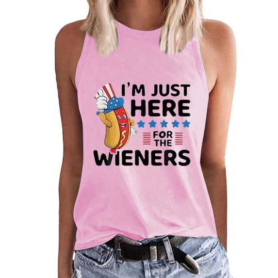 Independence Day Womens Tops Independence Day I'm Just Here for The Flag Print Tank Top