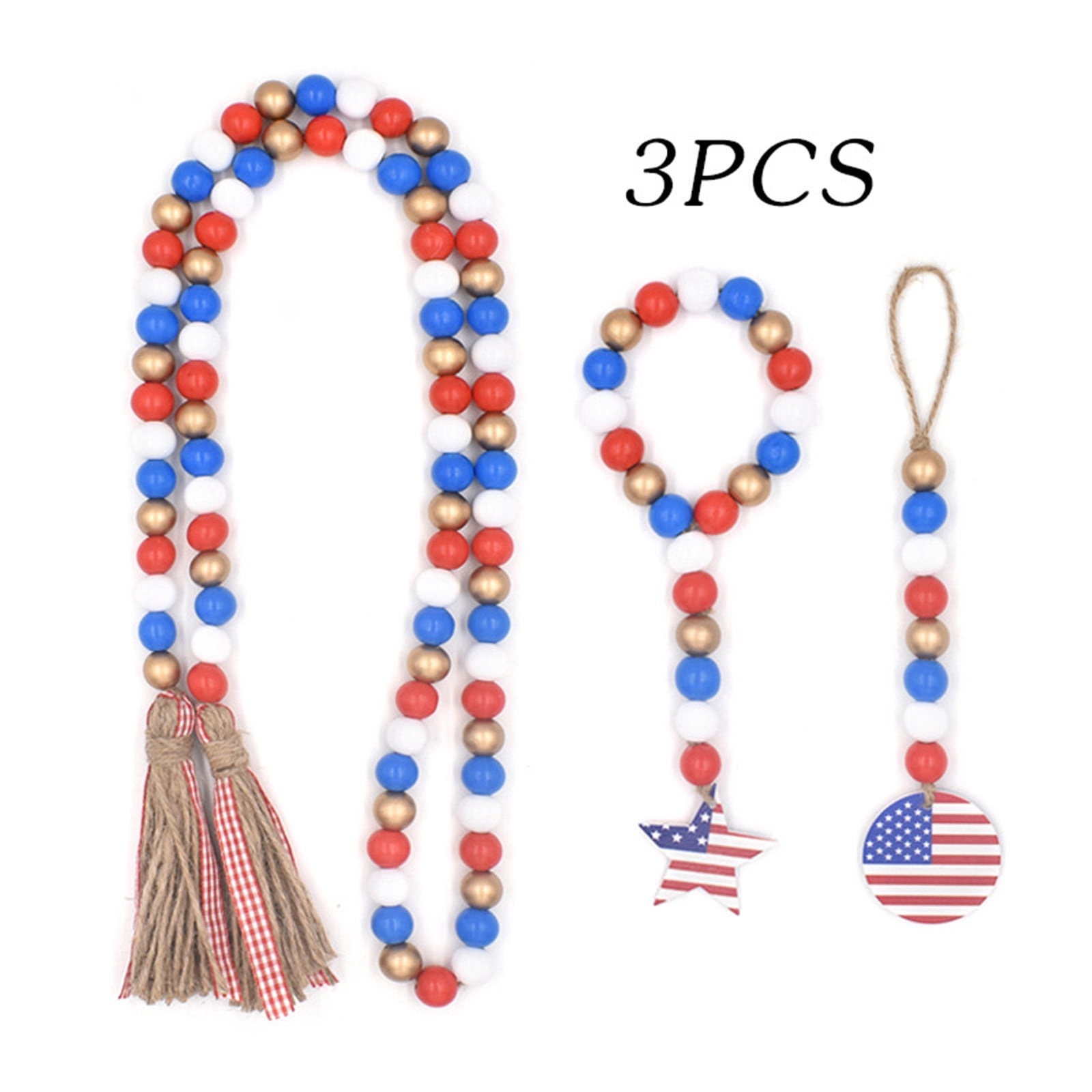 Independence Day Wood Bead Garland,Patriotic Wooden Beads withTassels ...