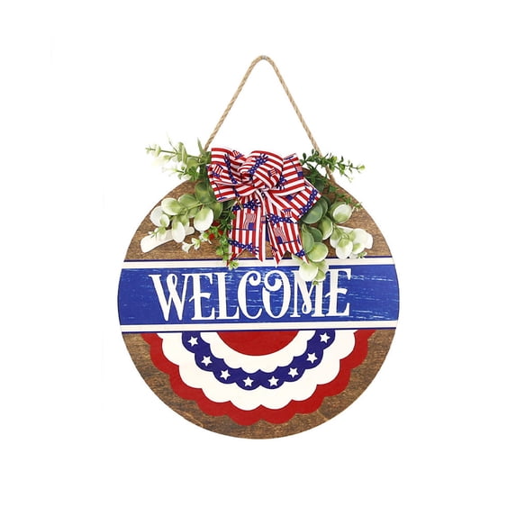 Independence Day Wooden Hanging Signs, Round Patriotic Decor for Wall and Door, Ready-to-Hang with Cord, Durable Festive Home Accent, Ideal 4th of July Party Decoration Gift