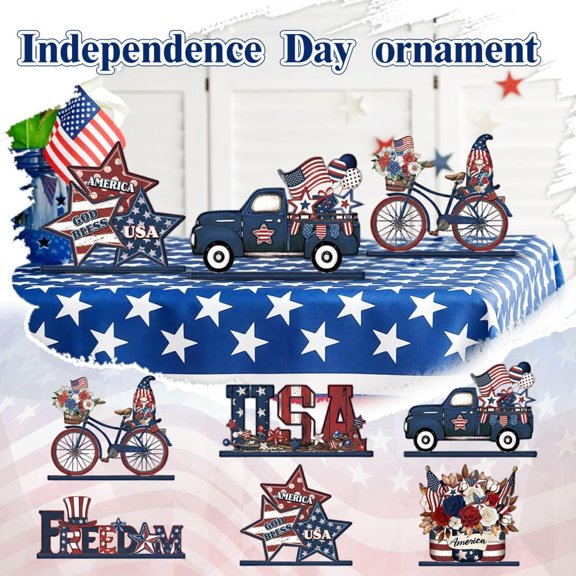 Independence Day Wooden Ornaments 6-Piece Set, Usa Freedom Theme Handcrafted Decorative Crafts With Scene Setting & Tabletop Display, For Home, Office, Holiday Celebrations,