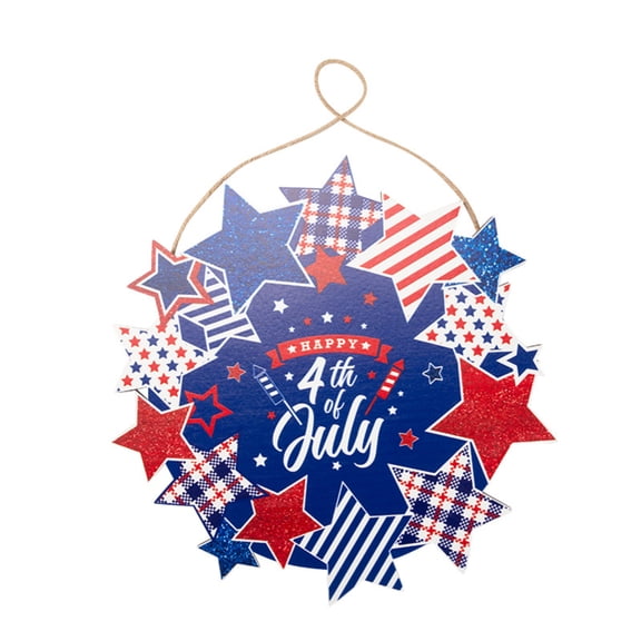 Independence Day Wooden Sign Decoration, Creative Wooden Wreath Log Sign for Party Decoration Pendant, Great for 4th of July, Memorial Day, and July Decorations