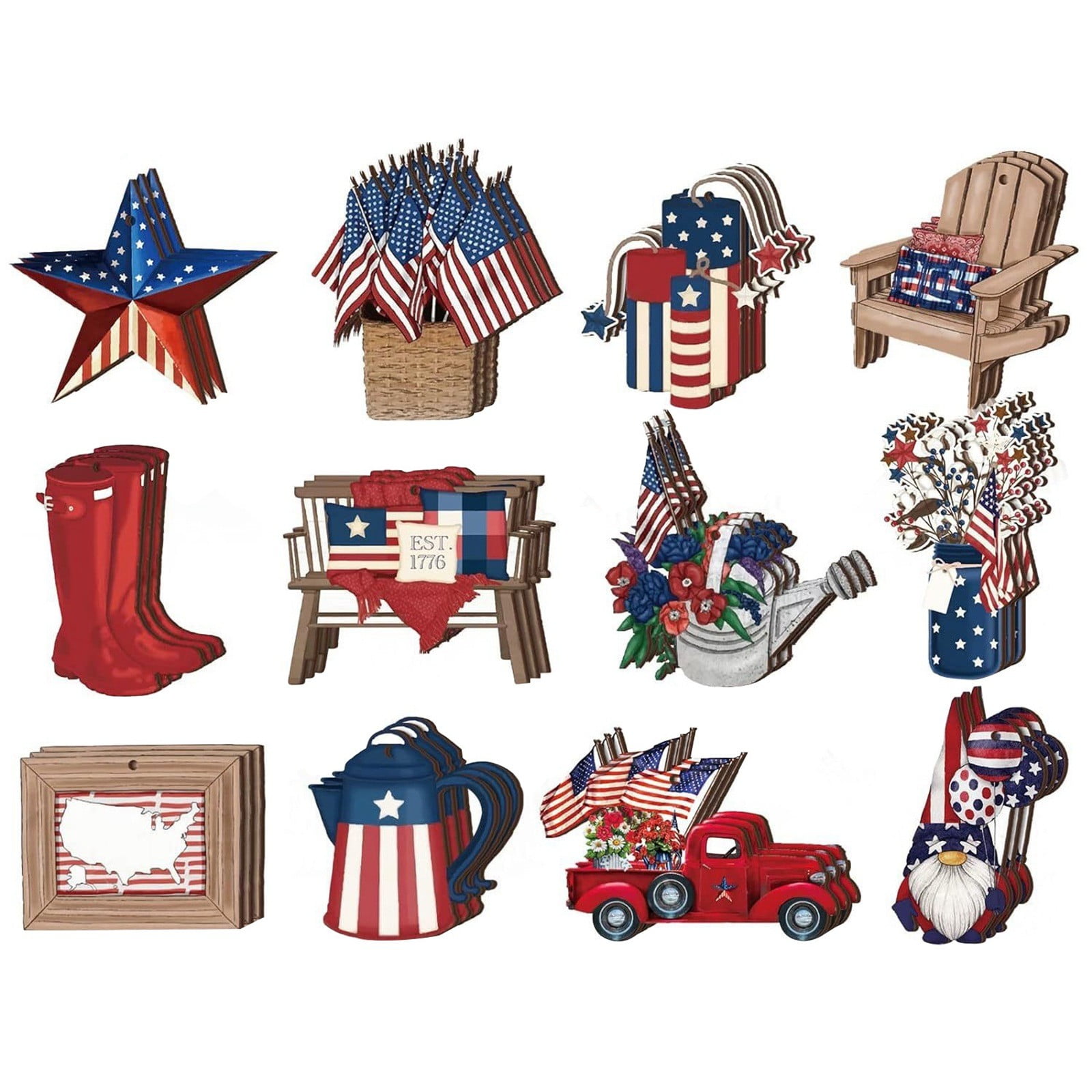 Independence Day Wooden Tabletop Decorations For Cars Pentagonal